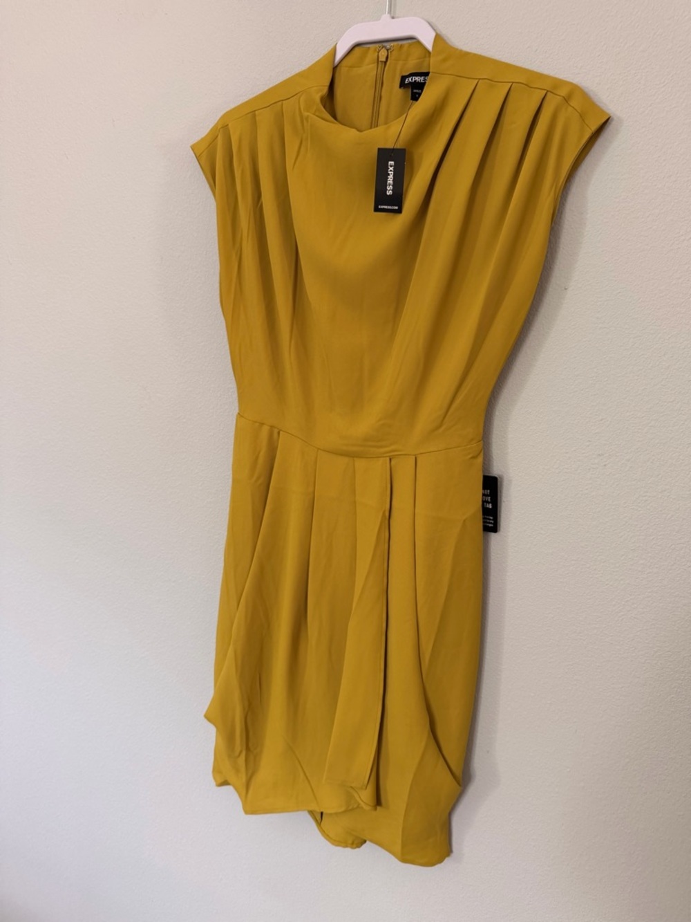 Express Mustard Pleated Mini Dress
